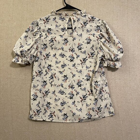 Unbranded Blouse Women's XSmall Tan Floral Pullover Short Sleeves - Picture 7 of 12